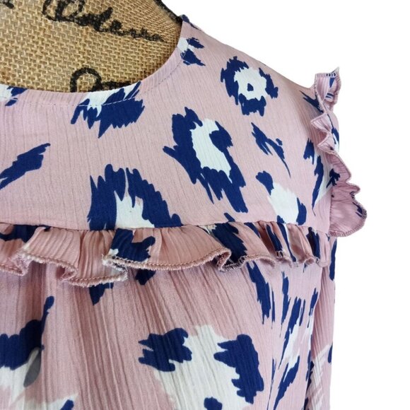 Juicy Couture Pink & Blue Cheetah Print Ruffled Loose Fit Blouse Size M - Picture 4 of 6